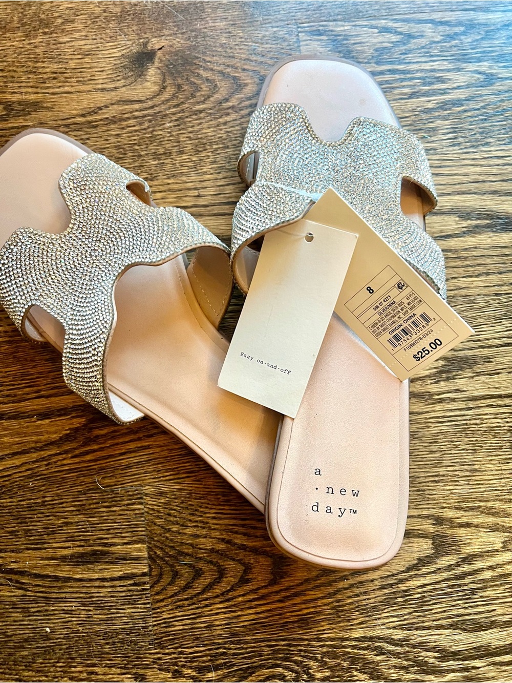 a new day Blush Rhinestone Wave Slide Sandals